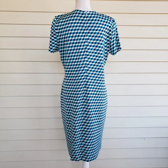 NWT St John Blue/White geomietric cube sweater dress - Picture 5 of 10